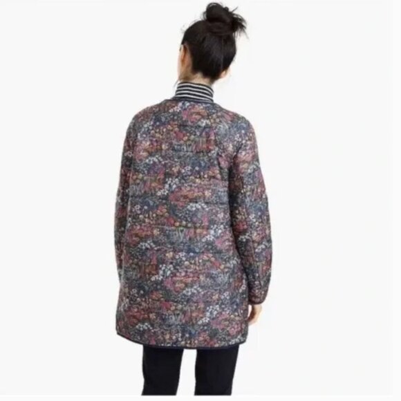 J Crew x Liberty Fabrics Reversible Puffer Jacket Coat Floral Navy Blue Size XS - Picture 5 of 11